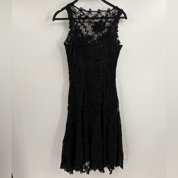 Cache Vintage Y2K Black Beaded Goth Witchy Flapper Mesh Flared Dress Size 2 - Picture 3 of 16